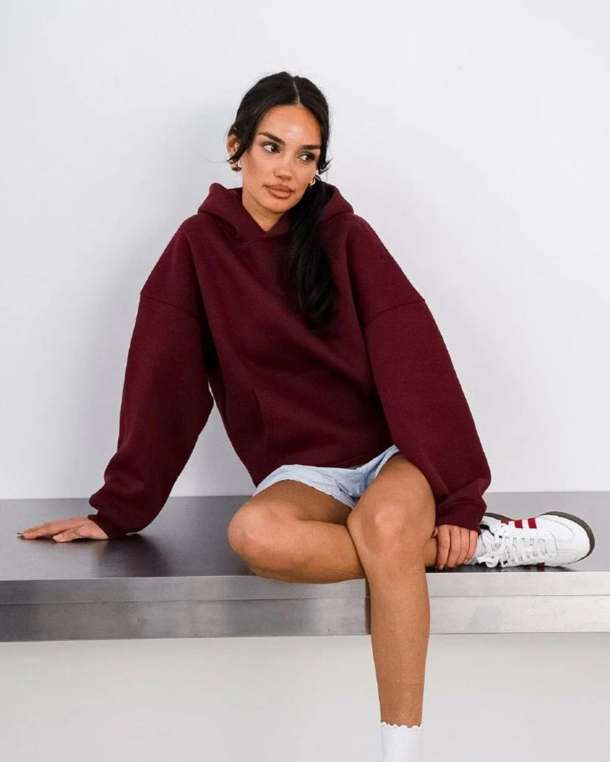 Kapüşonlu Içi Polar Bordo Unisex Oversize Hoodie Sweatshirt