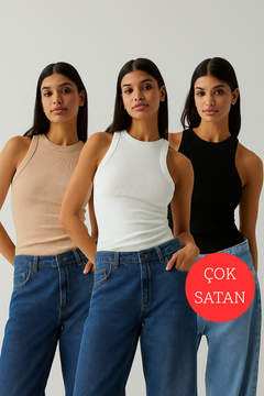 3'lü Halter Yaka Atlet Seti (BEYAZ, SİYAH, CAMEL)