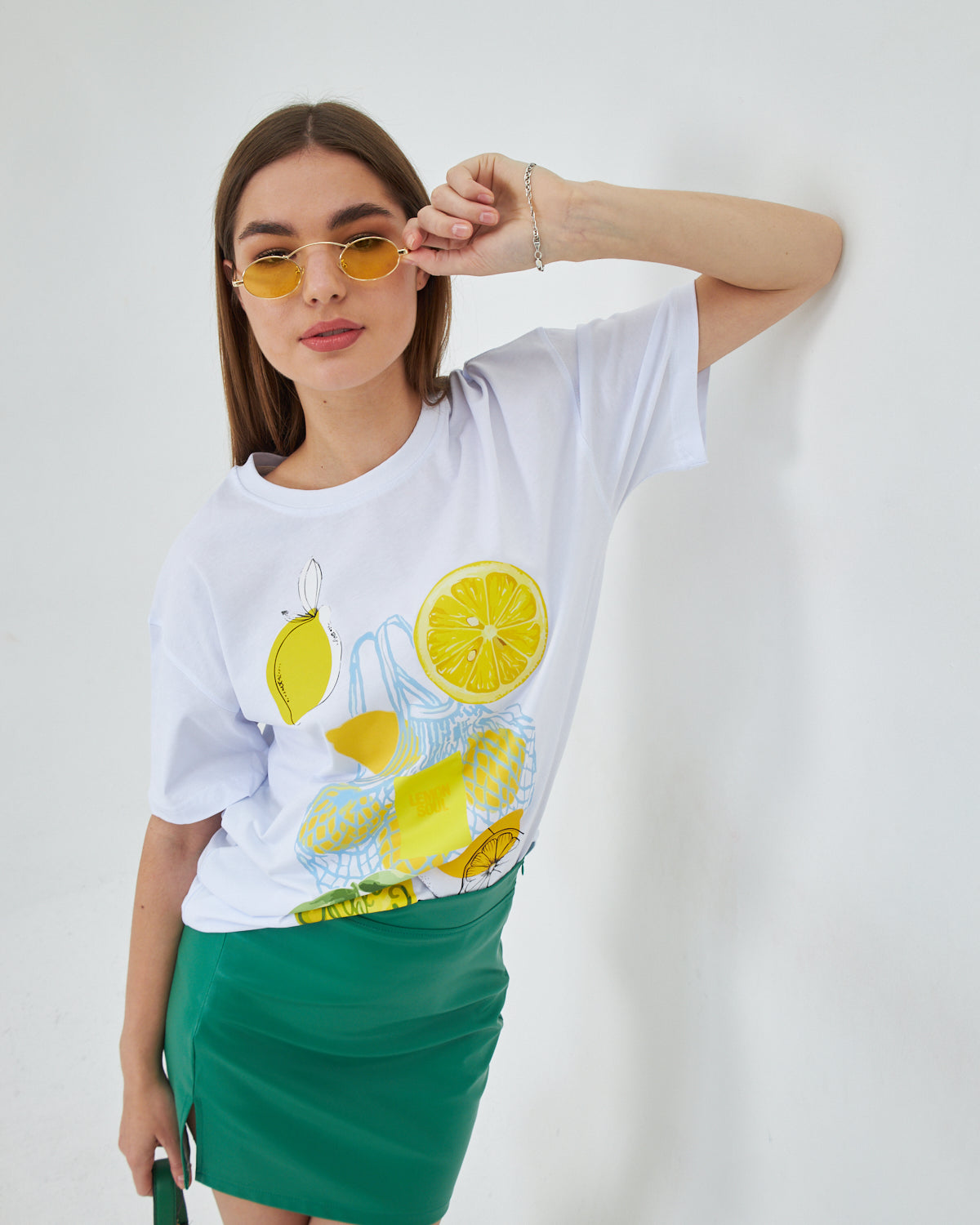 Kadın Limon Baskılı Lila Oversize Yazlık Tişört Squeeze The Day