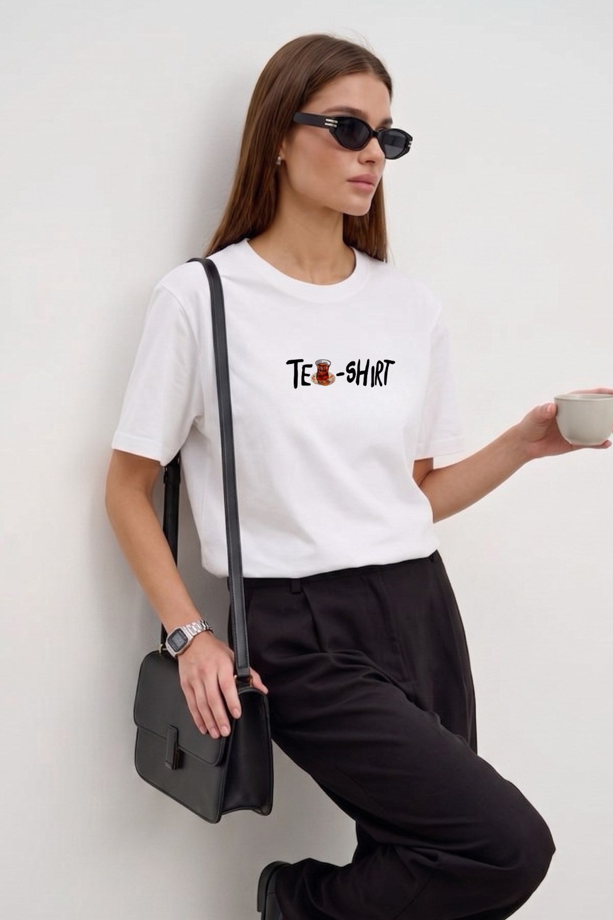 Kadın Oversize Tişört Tea-Shirt Baskılı Beyaz – Bisiklet Yaka, Rahat Kalıp, %100 Pamuk