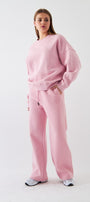 Unisex Oversize Eşofman Takımı Basic Pembe – Bisiklet Yaka, Boru Paça, 3 İplik Şardonlu Polar