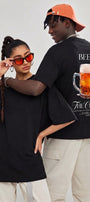 Unisex Oversize Tişört BEER Baskılı Siyah – Bisiklet Yaka, Rahat Kalıp, %100 Pamuk