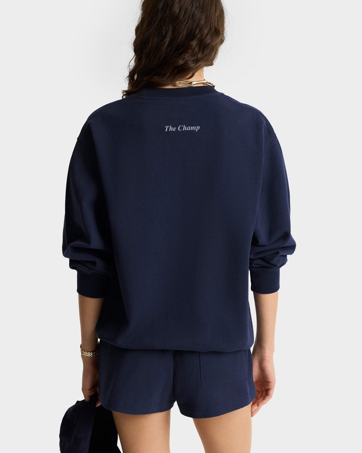 Kadın Lacivert The Champ Armalı İkili Takım Sweatshirt ve Cepli Şort Casual Spor Kombin