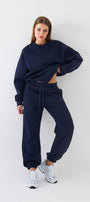 Unisex Oversize Sweatshirt Basic Lacivert – Bisiklet Yaka, 3 İplik Şardonlu Polar