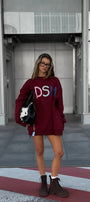Kadın Oversize Sweatshirt Elbise Color Pop Baskılı Bordo – Bisiklet Yaka, 3 İplik Şardonlu Polar