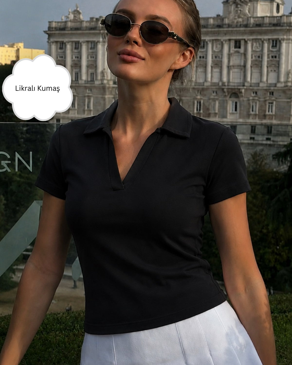 Kadın Luna Polo Yaka Basic Tişört Siyah – %100 Pamuk, Kısa Kollu, Likralı Rahat Kalıp Şık Bluz