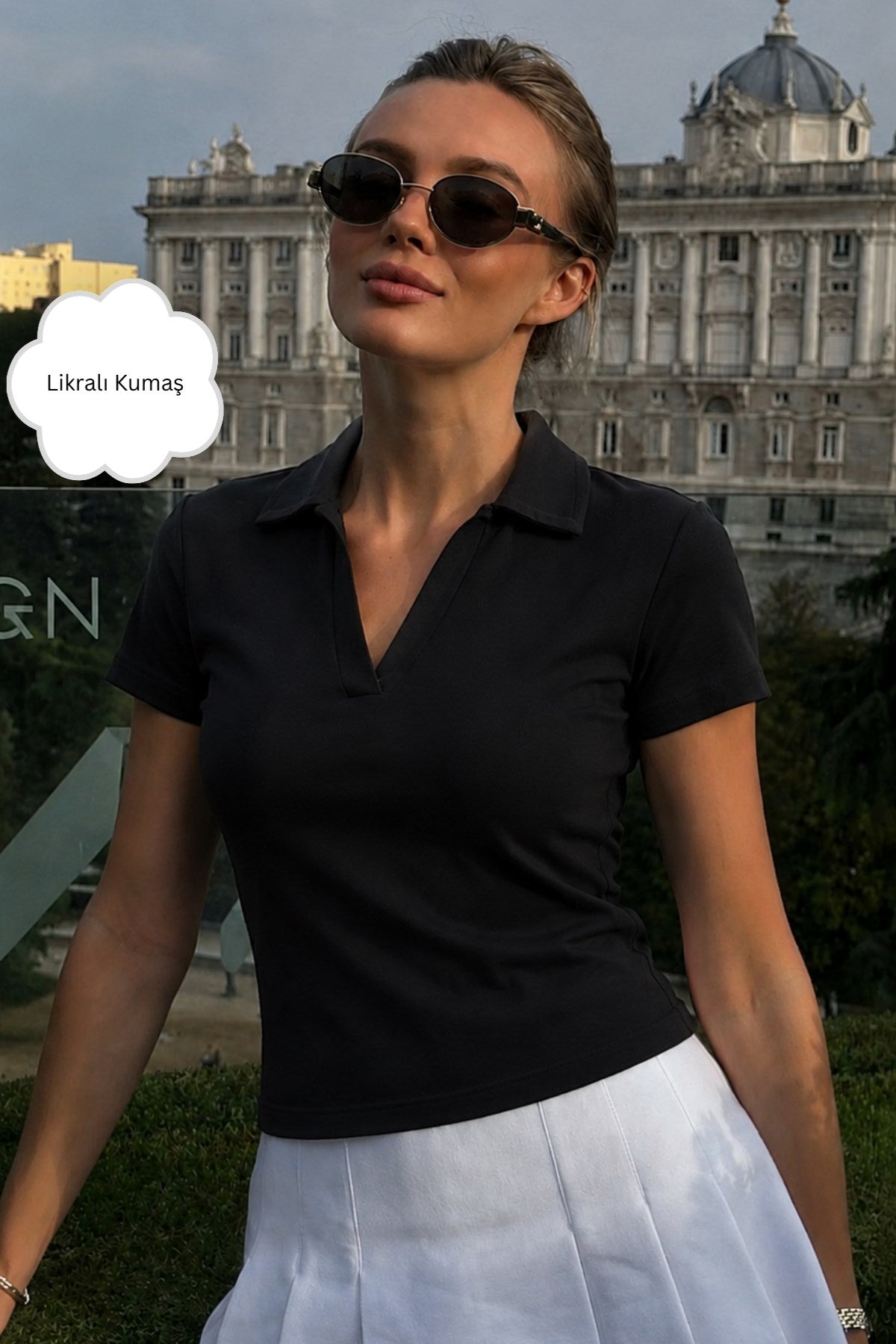 Kadın Luna Polo Yaka Basic Tişört Siyah – %100 Pamuk, Kısa Kollu, Likralı Rahat Kalıp Şık Bluz