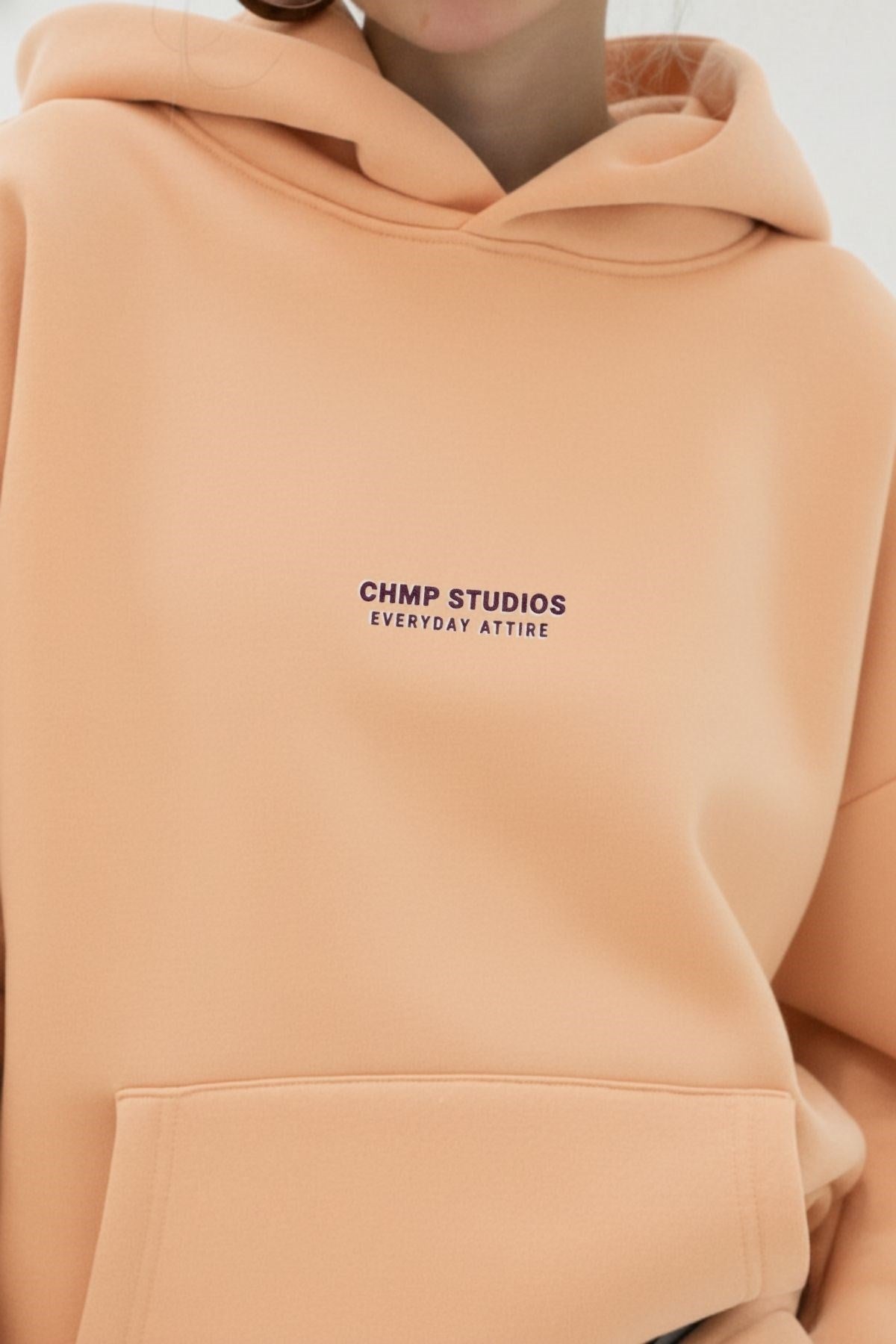 Kadın Oversize Sweatshirt Hoodie CHMP SUDIOS Turuncu – Kapüşonlu, 3 İplik , Kanguru Cepli