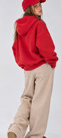 Kız Çocuk Oversize Basic Hoodie Sweatshirt Kırmızı – Kapüşonlu, Kanguru Cepli, 3 İplik Polar