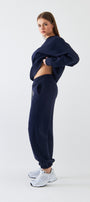 Unisex Oversize Sweatshirt Basic Lacivert – Bisiklet Yaka, 3 İplik Şardonlu Polar