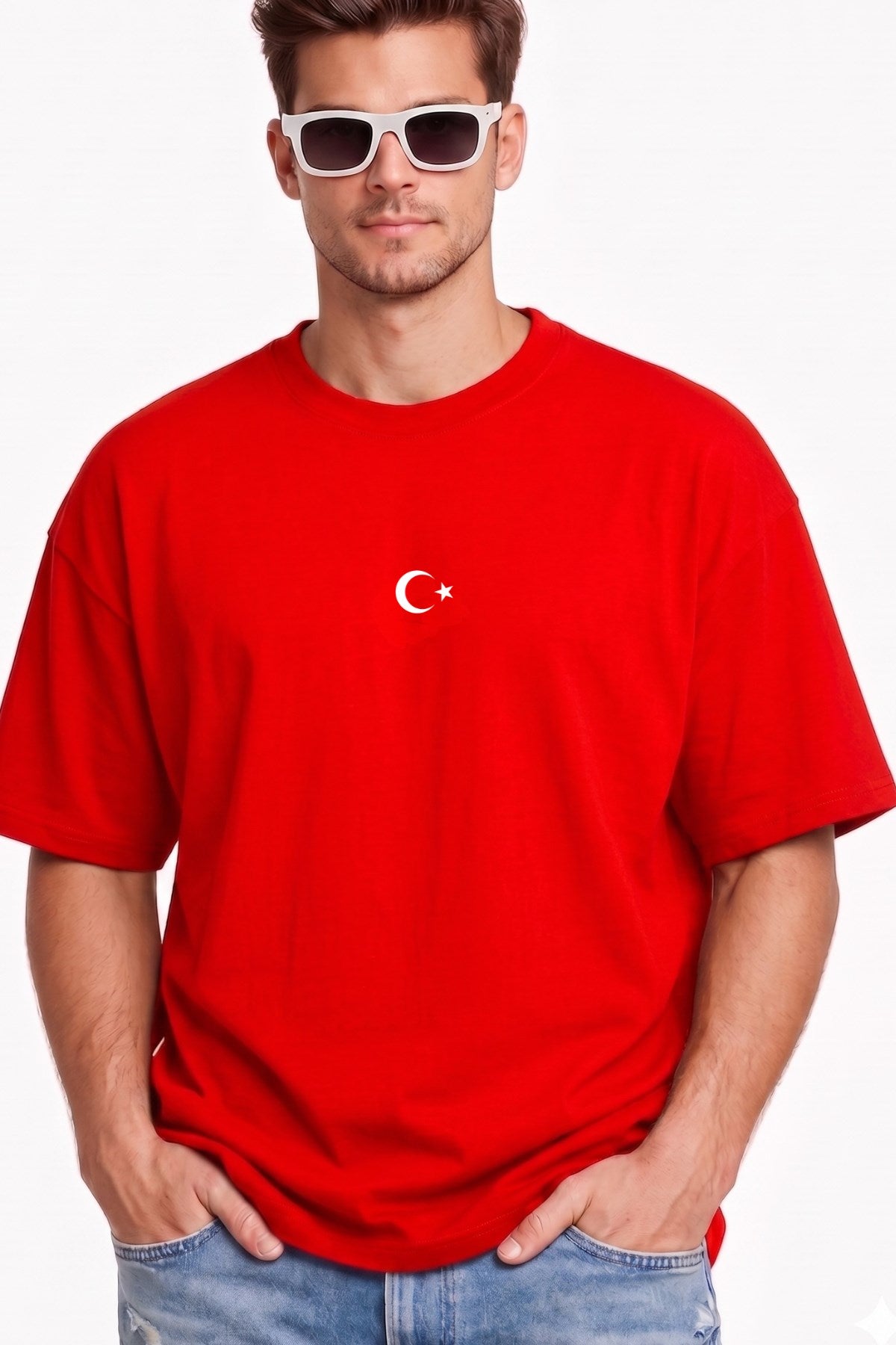 Unisex Oversize Tişört Legend of Türkiye Baskılı Kırmızı – Bisiklet Yaka, Rahat Kalıp, Yazılık, %100 Pamuk