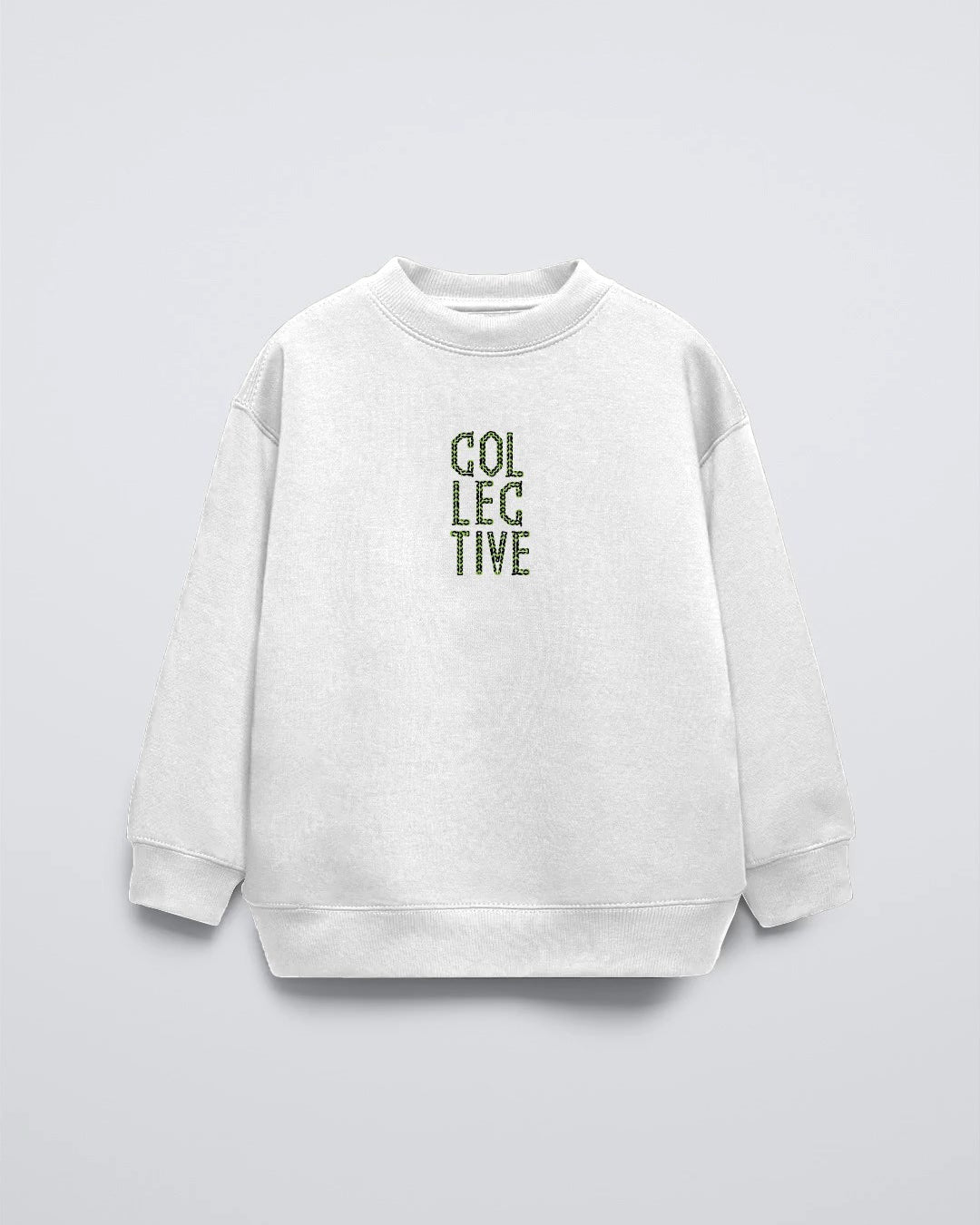 Beyaz Bisiklet Yaka Collective Yazılı Arka Fly Kn It Yazılı Oversize Çocuk Sweatshirt