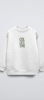 Beyaz Bisiklet Yaka Collective Yazılı Arka Fly Kn It Yazılı Oversize Çocuk Sweatshirt