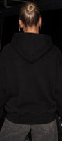 Kadın Oversize Hoodie Noir Cat Baskılı Siyah – Kapüşonlu, Kanguru Cepli, 3 İplik Şardonlu Polar