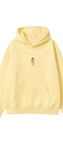 Kadın Oversize Hoodie Pink Kitty Club Baskılı Sarı - Kapüşonlu, Cepli, 3 İplik Polar