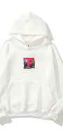 Kapüşonlu İçi Polar Satranç Baskılı Beyaz Unisex Oversize Hoodie Sweatshirt