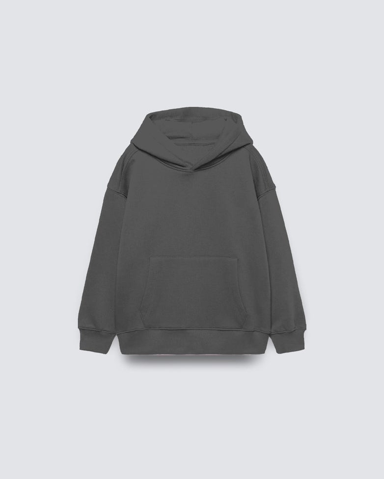 Füme Basic Çocuk Kapüşonlu Kanguru Cep Detaylı İçi Polar Oversize Sweatshirt