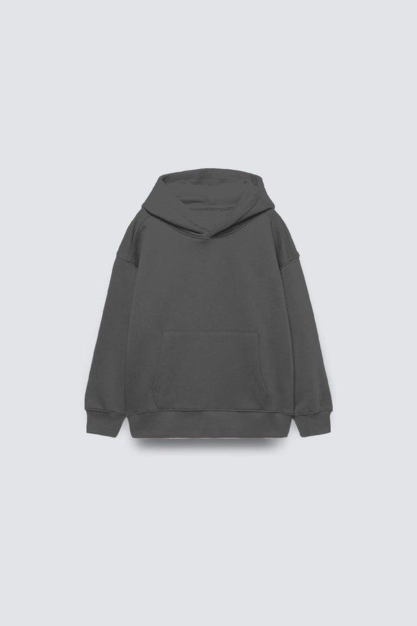 Füme Basic Çocuk Kapüşonlu Kanguru Cep Detaylı İçi Polar Oversize Sweatshirt