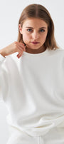 Unisex Oversize Sweatshirt Basic Beyaz – Bisiklet Yaka, 3 İplik Şardonlu Polar