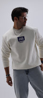 Bisiklet Yaka İçi Polar Classic Atlethic Yazı Baskılı Beyaz Oversize Sweatshirt