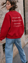 Kadın Oversize Sweatshirt Wellness Baskılı Kırmızı – Bisiklet Yaka, 3 İplik Şardonlu Polar