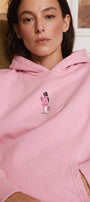 Kadın Oversize Hoodie Pink Kitty Club Baskılı Pembe - Kapüşonlu, Cepli, 3 İplik Polar