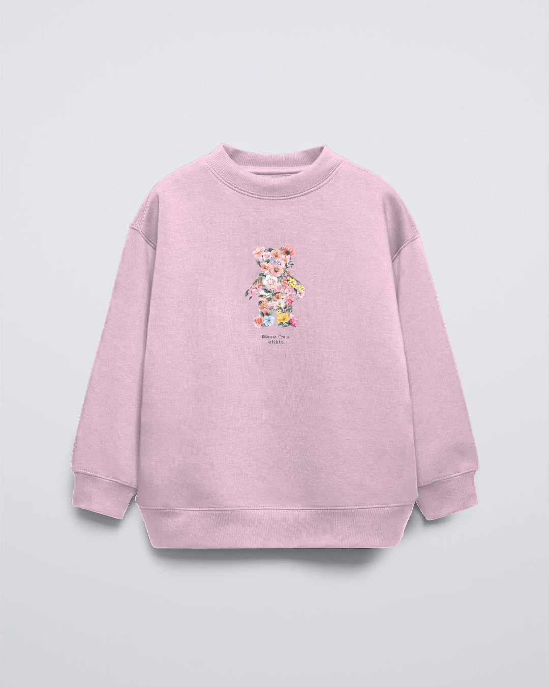 Pembe Çocuk Çiçekli Ayıcık Baskılı Bisiklet Yaka Oversize Sweatshirt