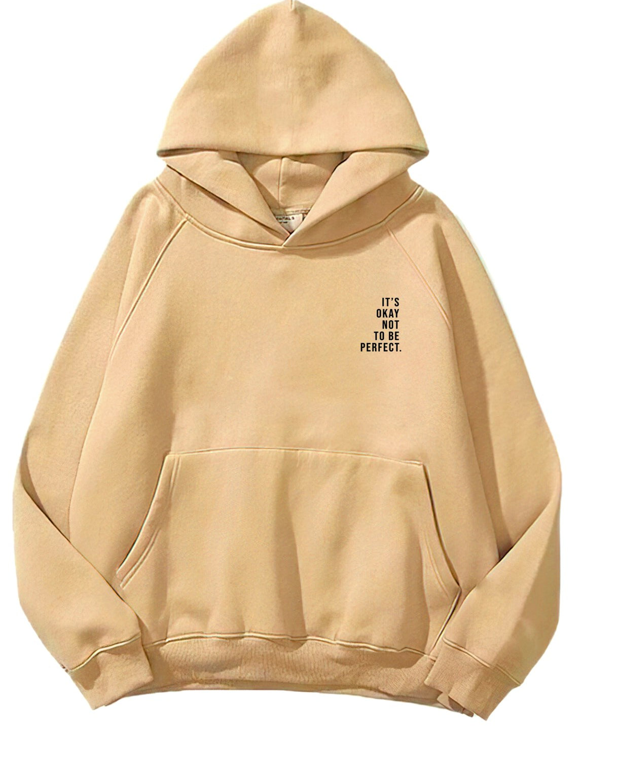 Kapüşonlu İçi Polar It's Okay Baskılı Unisex Bej Oversize Hoodie Sweatshirt