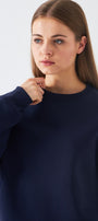 Unisex Oversize Sweatshirt Basic Lacivert – Bisiklet Yaka, 3 İplik Şardonlu Polar