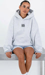 Gri Melanj Unisex Yüksek Baskılı Kapüşonlu Kanguru Cepli Oversize Hoodie