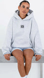 Gri Melanj Unisex Yüksek Baskılı Kapüşonlu Kanguru Cepli Oversize Hoodie