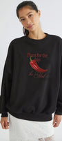 Kadın Oversize Sweatshirt Be Hot Baskılı Siyah – Bisiklet Yaka, 3 İplik Şardonlu Polar