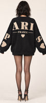 Kadın Oversize Sweatshirt Paris 3D Baskılı Siyah – Bisiklet Yaka, Kol ve Sırt Baskılı, 3 İplik