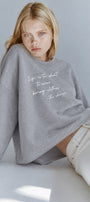Kadın Relaxed Fit Sweatshirt Life Is Too Short Baskılı Gri Melanj – Bisiklet Yaka, 3 İplik Şardonsuz