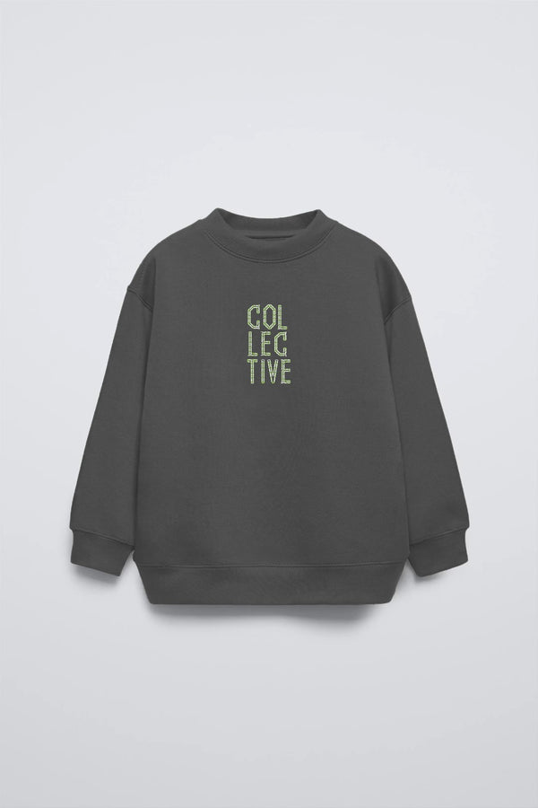 Füme Bisiklet Yaka Collective Yazılı Arka Fly Kn It Yazılı Oversize Çocuk Sweatshirt