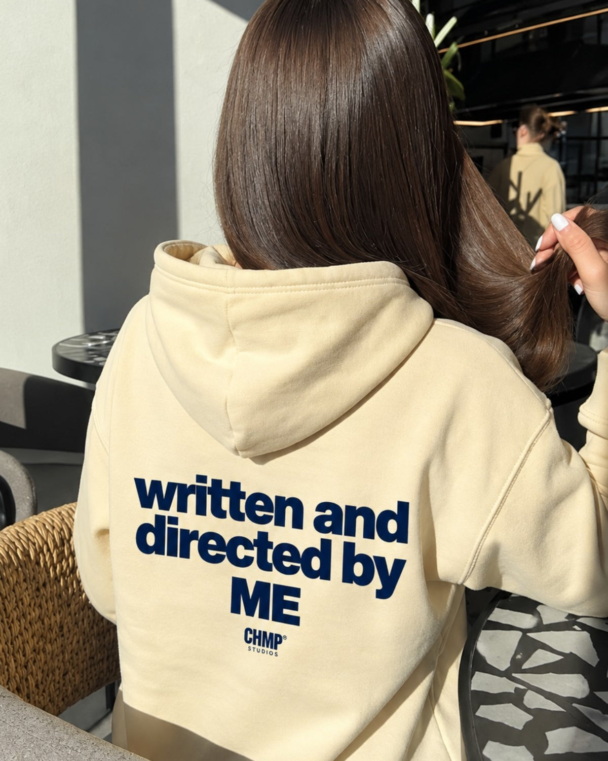 Kadın Oversize Hoodie Written & Directed Baskılı Sarı – Kapüşonlu, Sırt Baskılı, 3 İplik