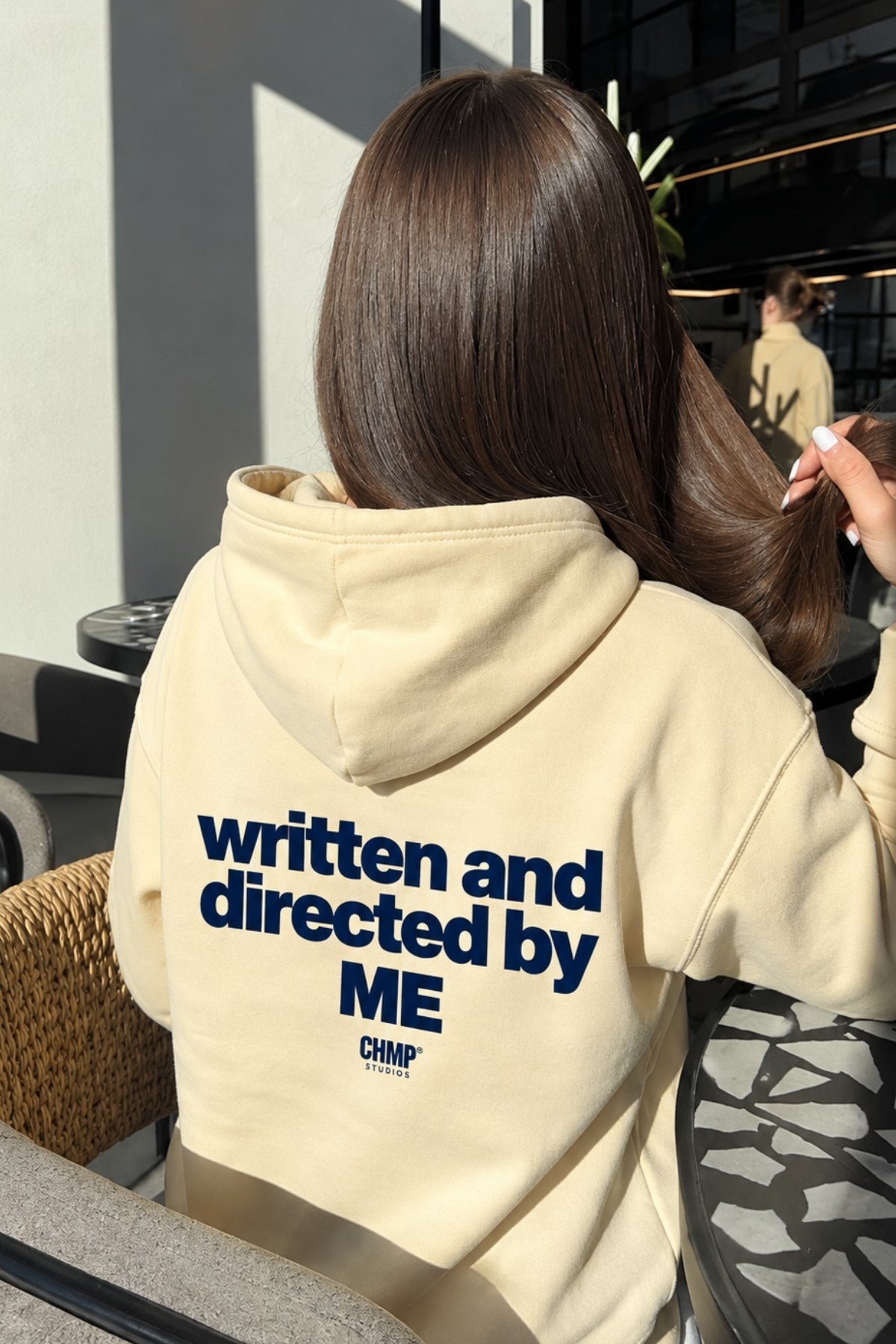 Kadın Oversize Hoodie Written & Directed Baskılı Sarı – Kapüşonlu, Sırt Baskılı, 3 İplik
