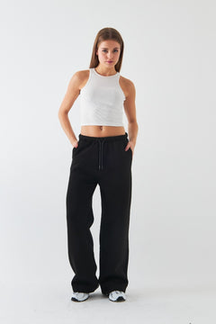 Oversize Unisex Eşofman Altı Siyah – 3 İplik Şardonlu, Bol Paça, Cepli, Modern Rahat Kesim