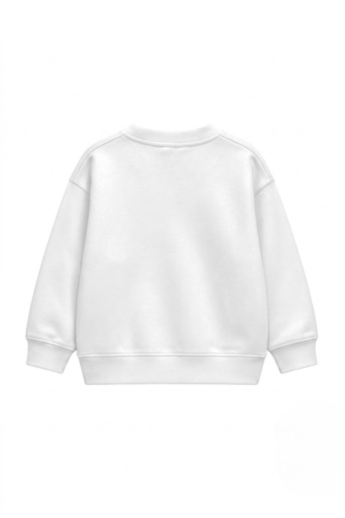 Kız Çocuk Oversize Sweatshirt Basic Beyaz – Bisiklet yaka, 3 iplik şardonlu polar