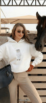 Kadın Oversize Sweatshirt Hoodie Qatari Bear White Beyaz – Kapüşonlu, 3 İplik Polar, Kanguru Cepli