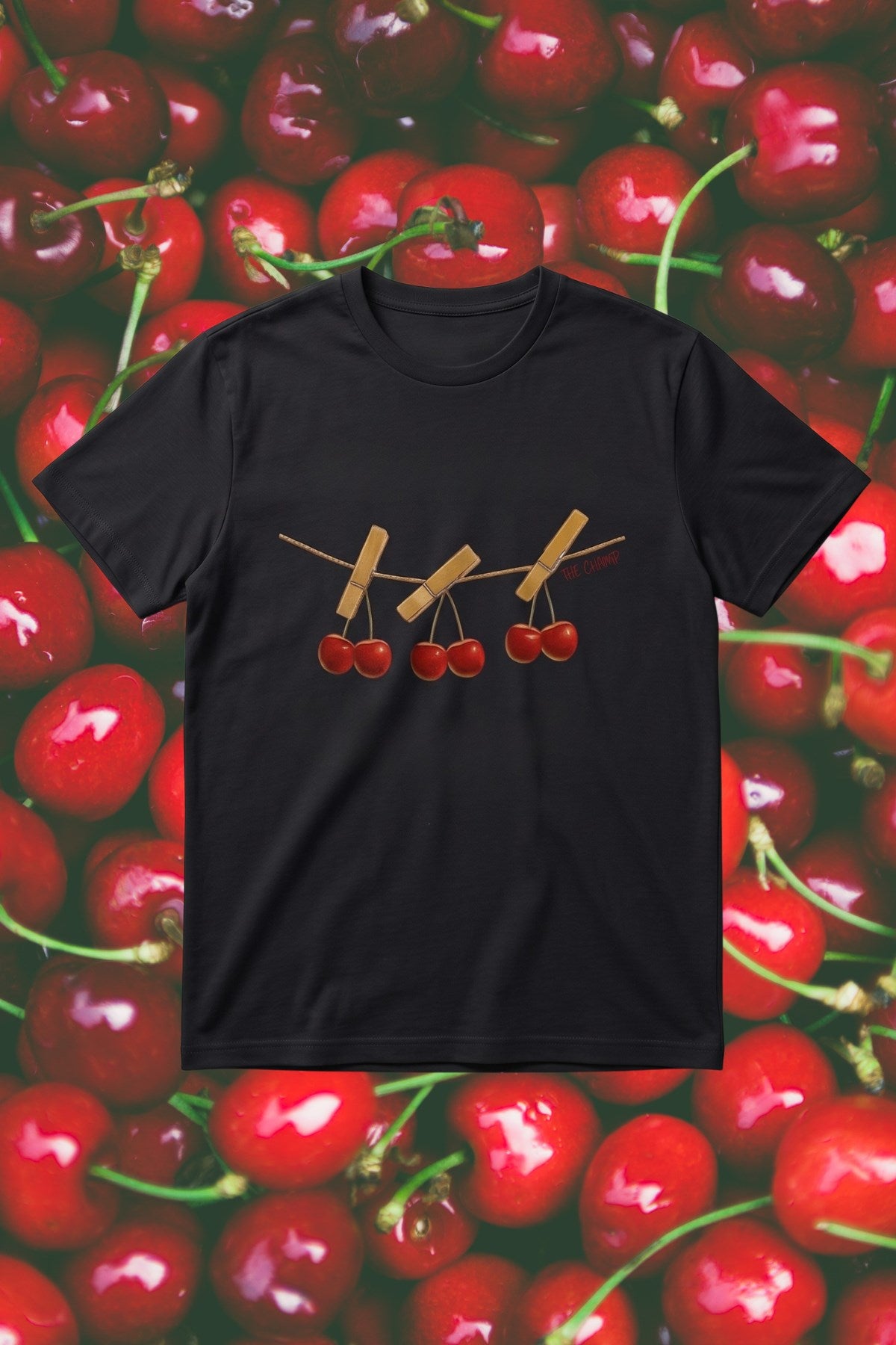 Kadın Oversize Tişört Cherry Mood Baskılı Siyah – Bisiklet Yaka, Rahat Kalıp, %100 Pamuk