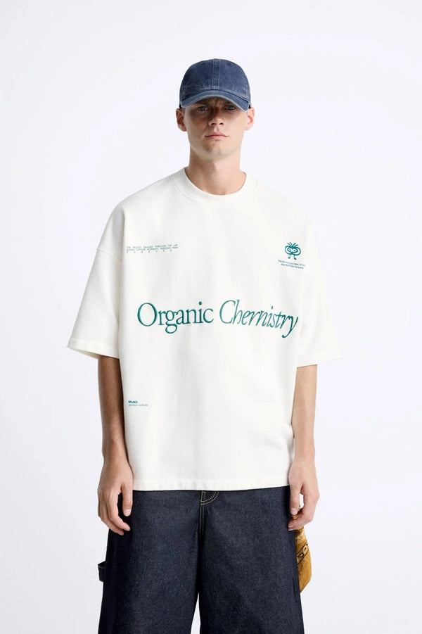 Bisiklet Yaka Organik Chernistry Baskılı Oversize Erkek T-shirt