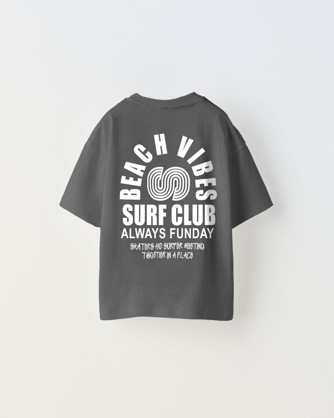 Beach Vıbes Surf Club Yazılı Ters S Tasarım Baskılı Füme Çocuk T-Shirt