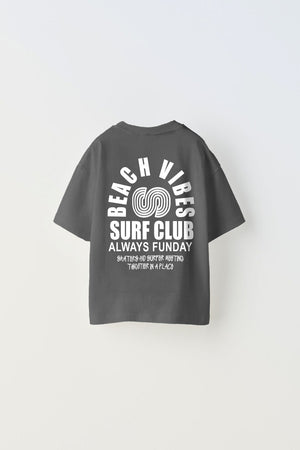 Beach Vıbes Surf Club Yazılı Ters S Tasarım Baskılı Füme Çocuk T-Shirt