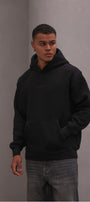 Erkek Oversize Sweatshirt Hoodie CHMP Yazlı Baskılı Siyah – Kapüşonlu, 3 İplik Polar, Kanguru Cepli