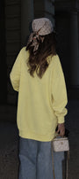 Kadın Oversize Sweatshirt Elbise More Love Baskılı Sarı – Bisiklet Yaka, 3 İplik Şardonlu Polar