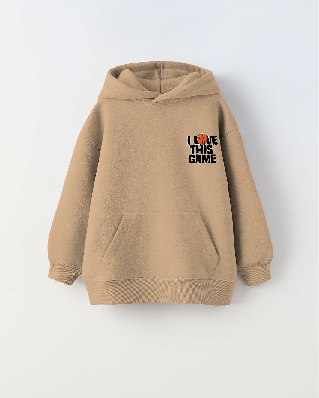 Kapüşonlu İçi Polar I Love This Game Yazılı Basketbol Baskılı Bej Unisex Çocuk Sweatshirt