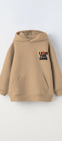 Kapüşonlu İçi Polar I Love This Game Yazılı Basketbol Baskılı Bej Unisex Çocuk Sweatshirt