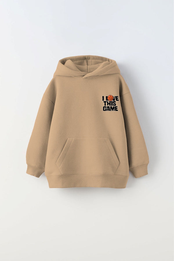 Kapüşonlu İçi Polar I Love This Game Yazılı Basketbol Baskılı Bej Unisex Çocuk Sweatshirt