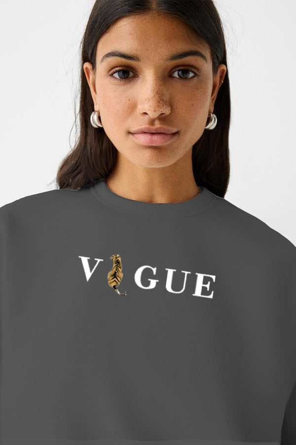 Vogue Yazı Baskılı Bisiklet Yaka İçi Polar Oversize Kesim Unisex Füme Sweatshirt